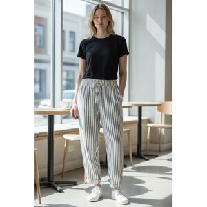 Old Navy High-Waisted Cropped Striped Linen-Blend Wide-Leg Pants L